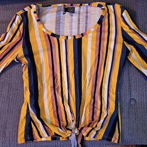 Striped Long Sleeve Tie-In-Front Shirt